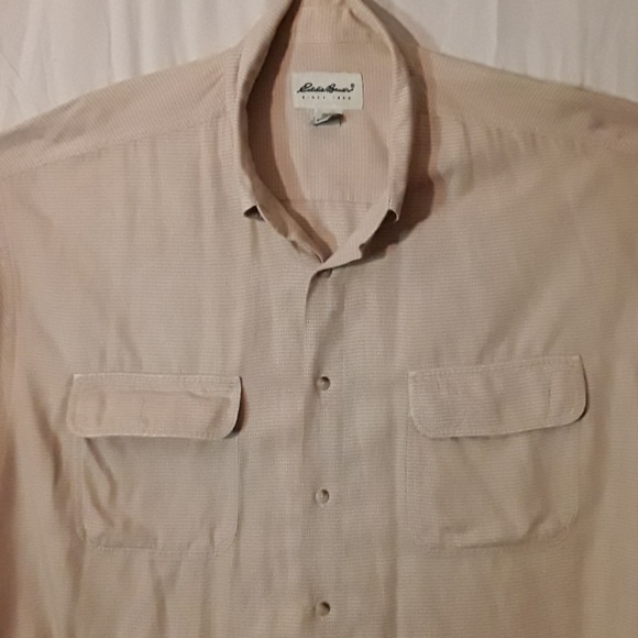 Eddie Bauer - button-down tan & wht ch - Picture 1 of 7